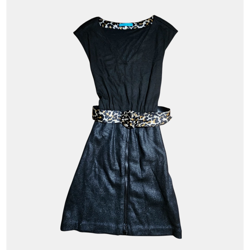 Alice + Olivia Animal Print Belted Sheath Dress Black Womens 28‎ Viscose Blend